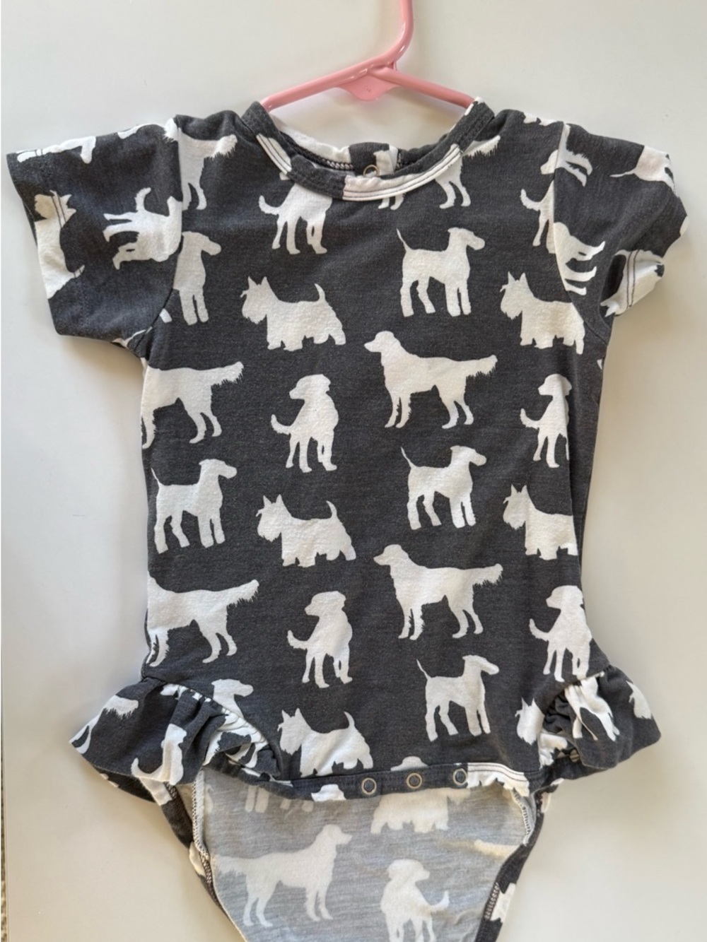 Kate Quinn 12-18 months  Dog Print Ruffle Hem Kids Bodysuit